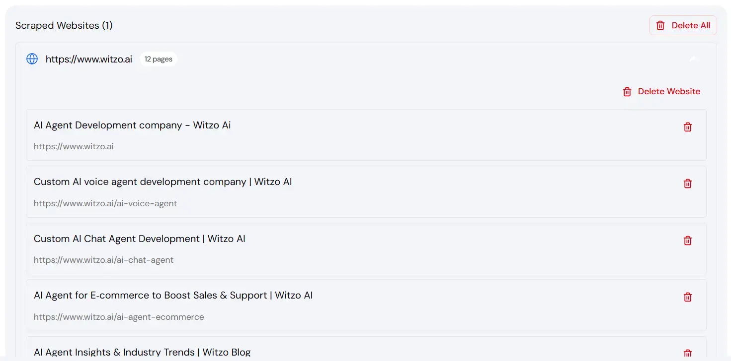 Add website URL in Data Sources screen